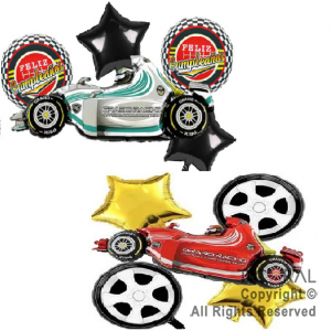 SET DE GLOBOS METALIZADO AUTO CARRERA FORMULA 1 5 UNIDADES X 1